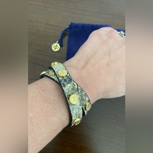 Tory Burch Snake Double Wrap Logo Gold Tone Bracelet - Picture 2 of 2